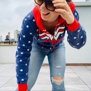 2in1 Vintage Wonder Woman Starred Turn Double Side Hoodie Red Blue